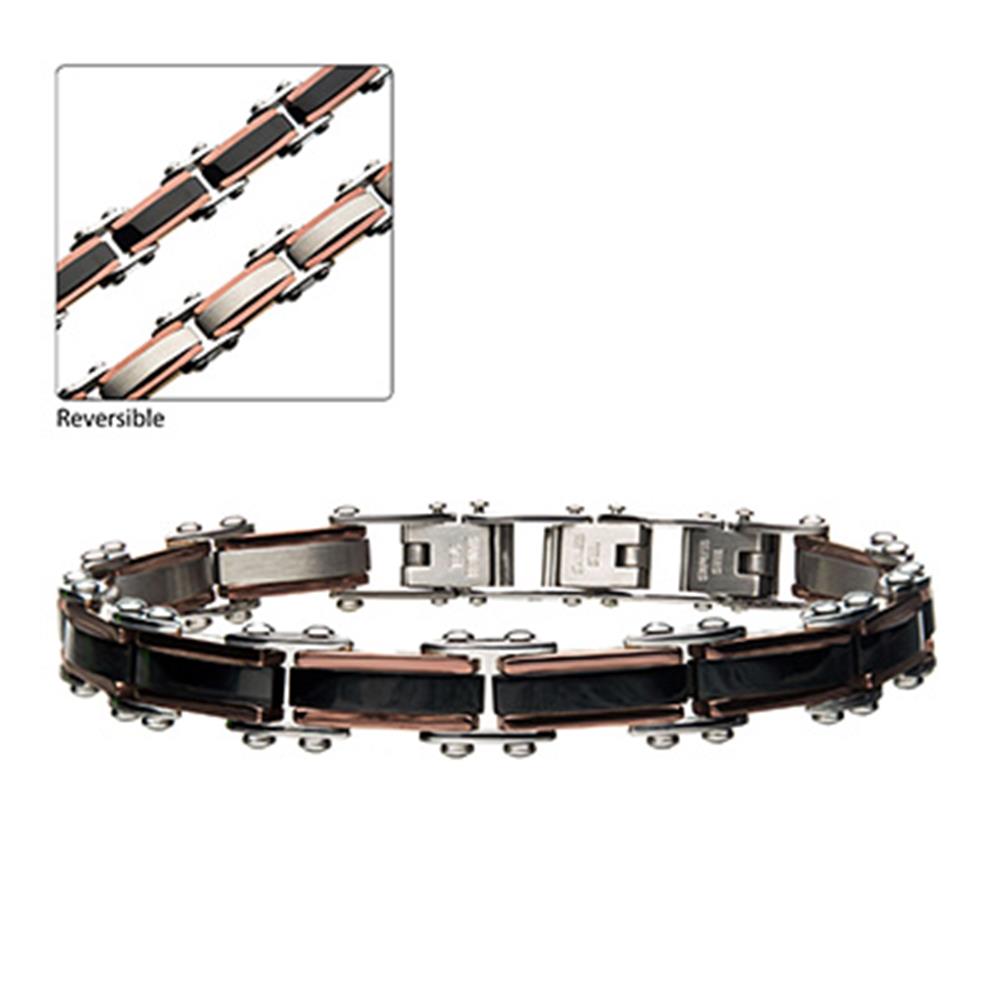 Men's Stainless Steel Reversible Bracelet with Black & Rose Gold Finish