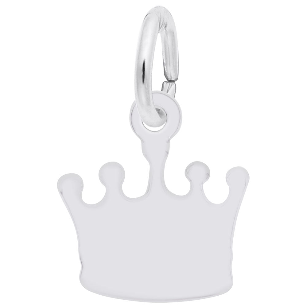 The Crown Accent Charm in Sterling Silver from the Rembrandt Charms collection features a polished, gleaming design with rounded tips. It hangs elegantly from a sturdy circular loop, making it an ideal addition to any necklace or bracelet.