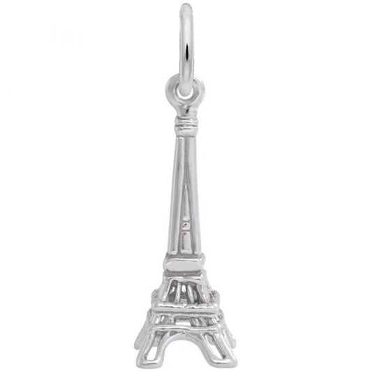 The Rembrandt Charms Eiffel Tower Small Charm in sterling silver showcases detailed architecture of the iconic Paris landmark. This elegant accent charm hangs from a small loop at the top, designed for use on a necklace or bracelet.