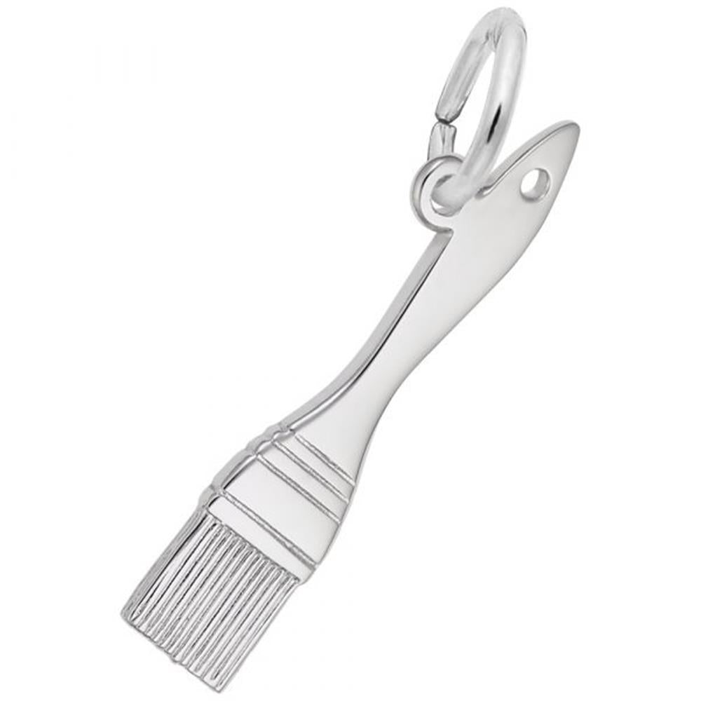 The Paintbrush Charm by Rembrandt Charms is crafted from sterling silver, featuring detailed bristles and a loop at the handle's end for easy attachment to a bracelet or necklace.