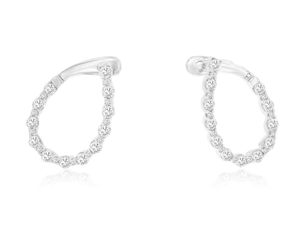 A pair of dazzling 14k WG diamond loop hoops from Royal Jewelry, beautifully adorned with small round diamonds, gracefully set against a plain white background.