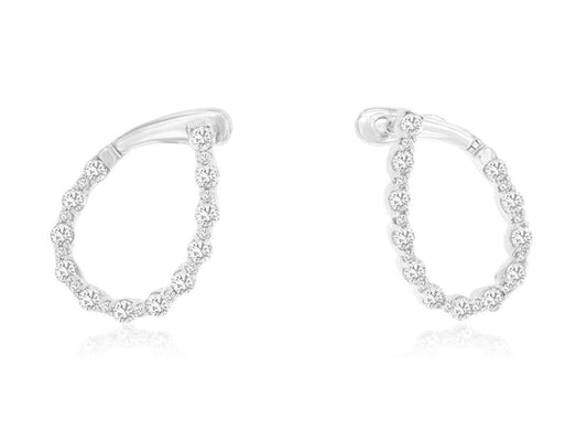 A pair of dazzling 14k WG diamond loop hoops from Royal Jewelry, beautifully adorned with small round diamonds, gracefully set against a plain white background.