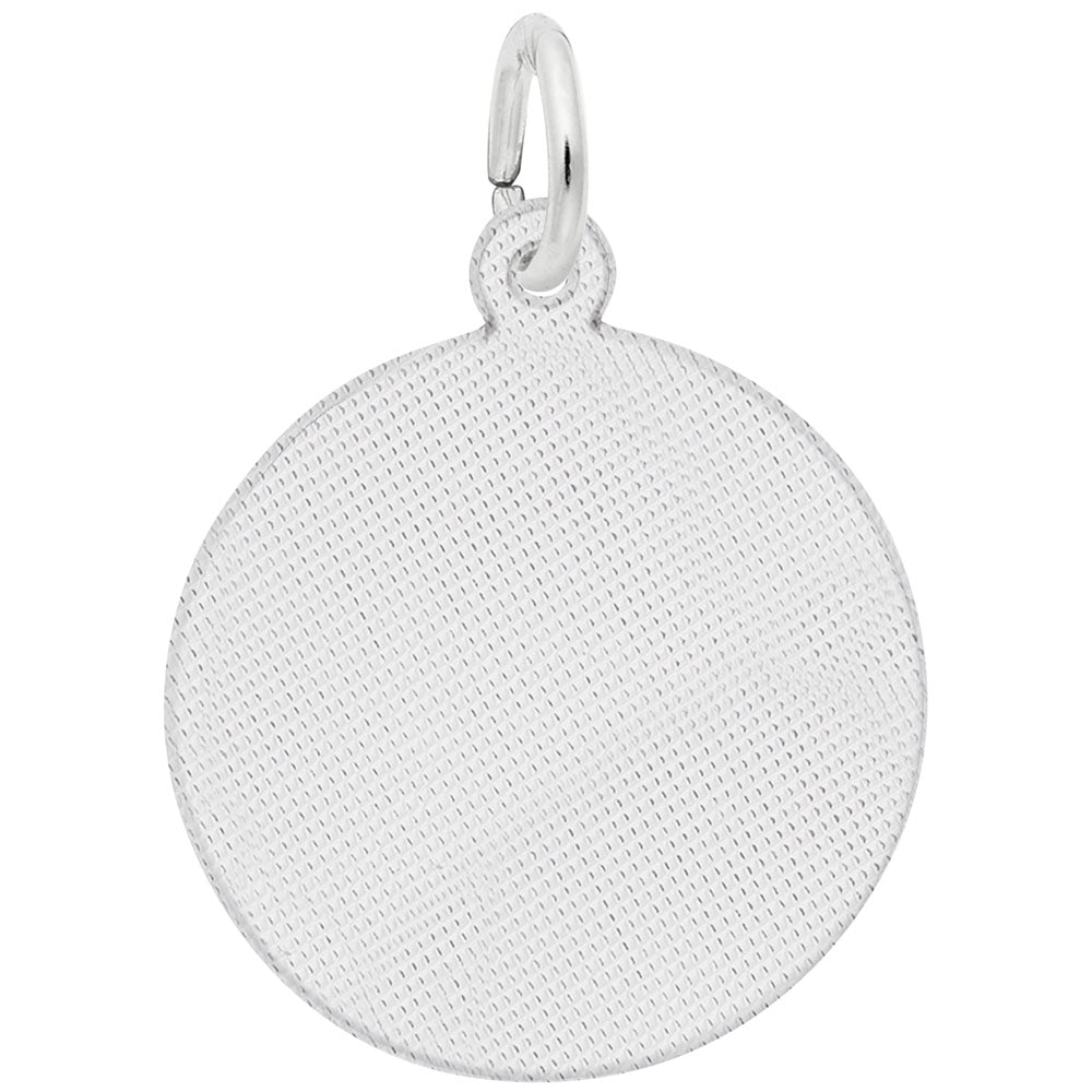 Introducing the Compass Charm in Sterling Silver by Rembrandt Charms, a beautifully textured circular pendant that showcases a refined grid pattern. It features a petite loop at the top for easy chain attachment, embodying the timeless artistry synonymous with Rembrandt Charms through its intricate design.