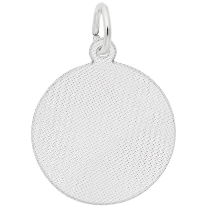 Introducing the Compass Charm in Sterling Silver by Rembrandt Charms, a beautifully textured circular pendant that showcases a refined grid pattern. It features a petite loop at the top for easy chain attachment, embodying the timeless artistry synonymous with Rembrandt Charms through its intricate design.