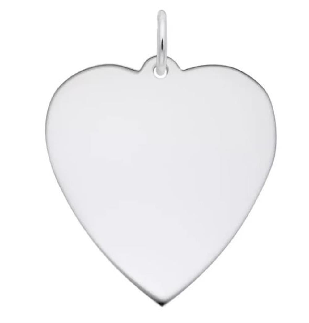 The Large Classic Heart Charm by Rembrandt Charms features a shiny, blank heart-shaped pendant with a smooth surface and a small loop at the top for attaching to a necklace or bracelet. Crafted in sterling silver and boasting a glossy finish, this elegant charm makes an exquisite addition to any accessory collection.