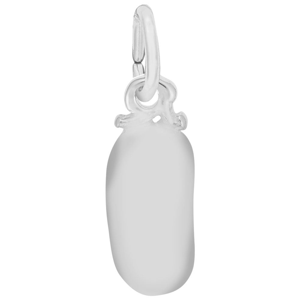 A sterling silver June Baby Shoe charm with a streamlined, minimalist design by Rembrandt Charms, featuring an elongated shape and a small loop at the top for attaching to a chain or bracelet.