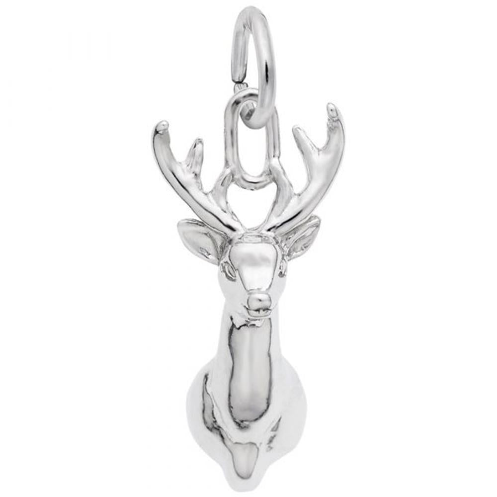 The Rembrandt Charms Deer Head Charm in sterling silver is meticulously crafted to resemble a deer head with antlers. The intricate detailing on the deer's face and antlers lends it a lifelike appearance, and it features a loop at the top for easy attachment to a necklace or bracelet.