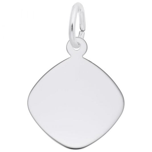 The Rembrandt Charms DISC Sterling Silver Charm showcases a square-shaped pendant with refined rounded corners and a polished surface, complete with a small loop at the top for easy attachment to a chain or keyring. This elegant charm is displayed against a white background.