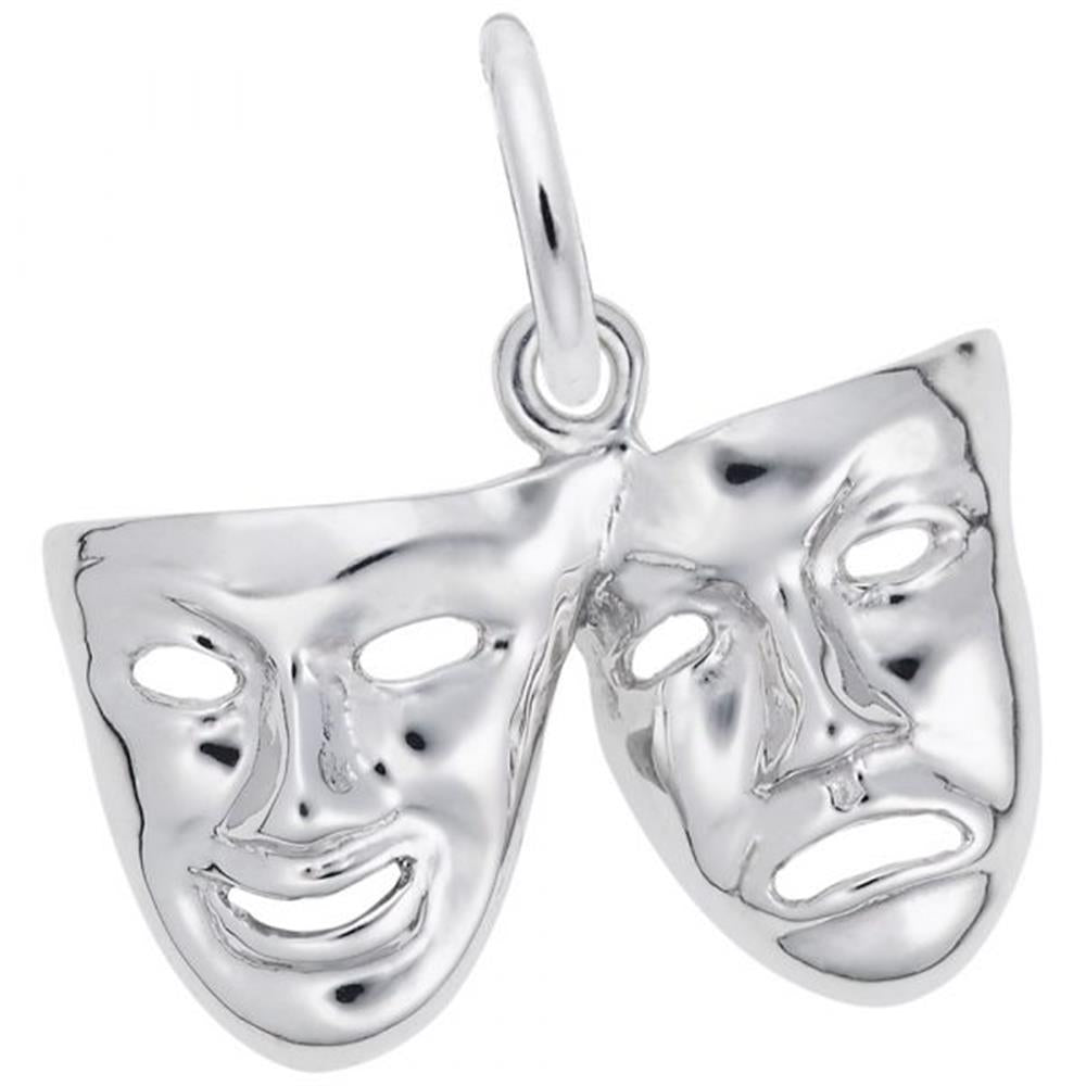 The Rembrandt Charms Comedy & Tragedy Charm in Sterling Silver elegantly showcases the timeless theater masks, featuring intricately linked smiling and sad faces in a sophisticated pendant.