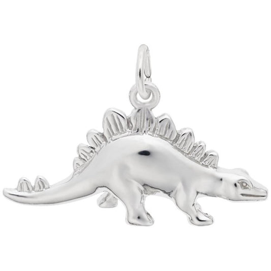 The Rembrandt Charms Stegosaurus Charm in sterling silver is a captivating piece shaped like a Stegosaurus dinosaur, complete with distinct back plates and a spiked tail. It features a small loop at the top, making it easy to attach to a chain or bracelet.