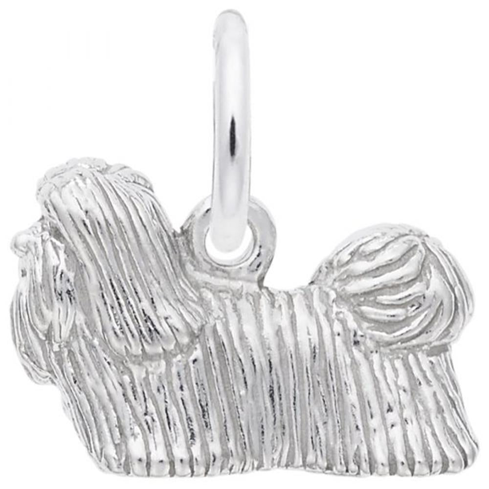 The Shih Tzu Dog Charm in Sterling Silver by Rembrandt Charms beautifully captures the essence of a long-haired dog with its detailed fur texture and smooth loop for easy attachment, making it an ideal addition to any dog lover's collection.