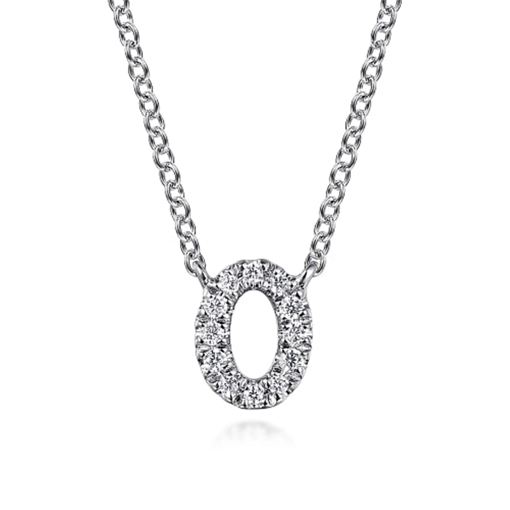 A gold chain necklace by Gabriel & Co., featuring an initial pendant crafted from gold. The pendant is encrusted with sparkling pave diamonds, giving it a shimmering and elegant appearance. The timeless cable chain complements the sophisticated style of this everyday essential necklace perfectly.