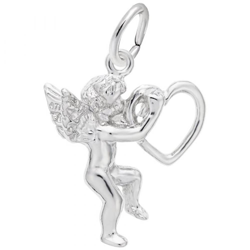 'Sterling silver charm depicting a love angel holding a heart. Style 6537, 0.67 in x 0.65 in (16.93 mm x 16.53 mm).'