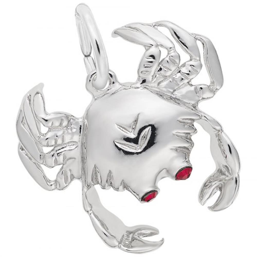 Explore the elegance of ocean-themed accessories with Rembrandt Charms' Crab with Stones Charm in Sterling Silver. This intricately designed pendant features detailed claws and legs that gracefully cradle two red gemstones as eyes, creating a captivating crab motif. A small hook allows for easy attachment, making it a stunning addition to any jewelry collection.