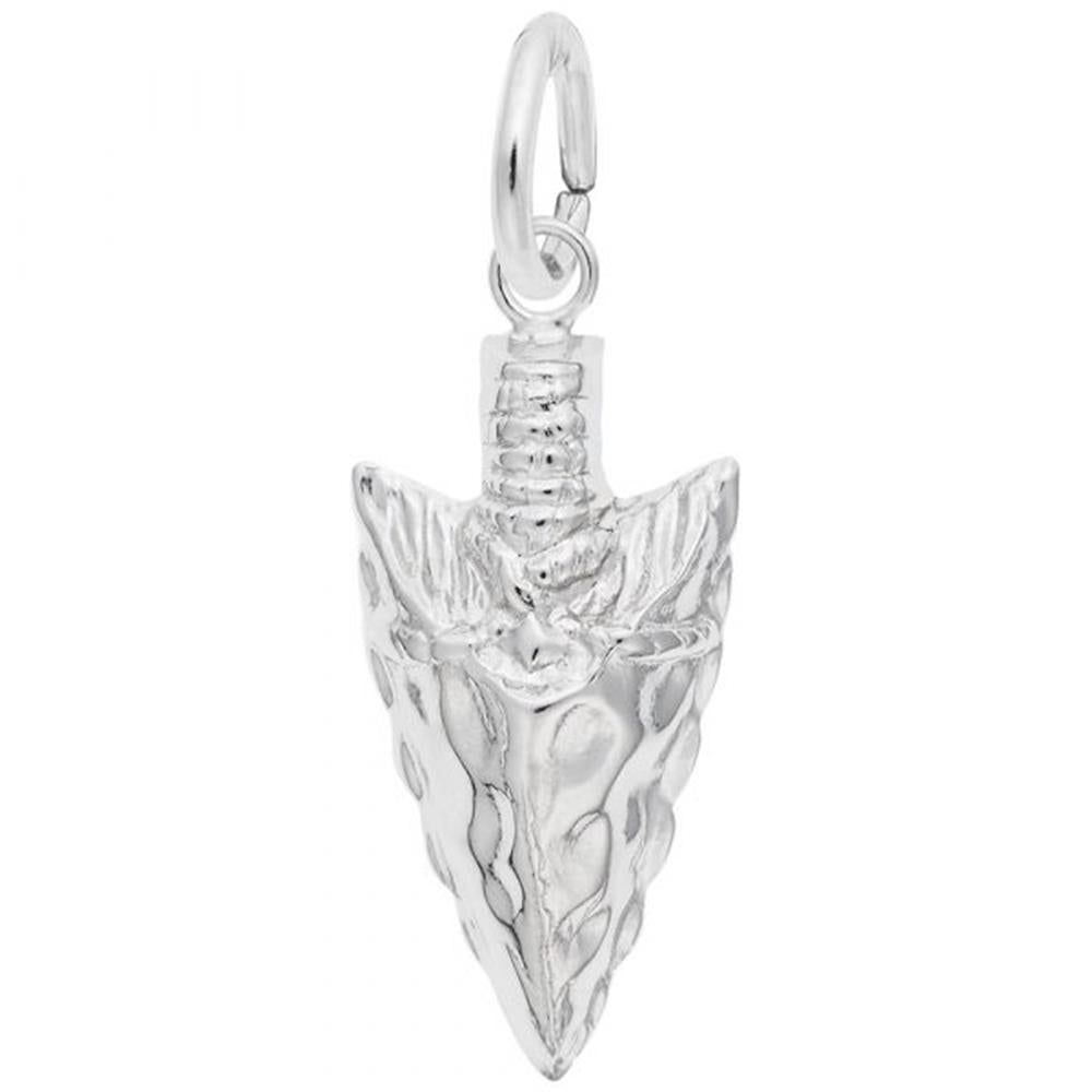 'Sterling silver charm shaped like an arrowhead with detailed texture. Style 6040, 0.45 in x 0.87 in (11.53 mm x 22.08 mm).'