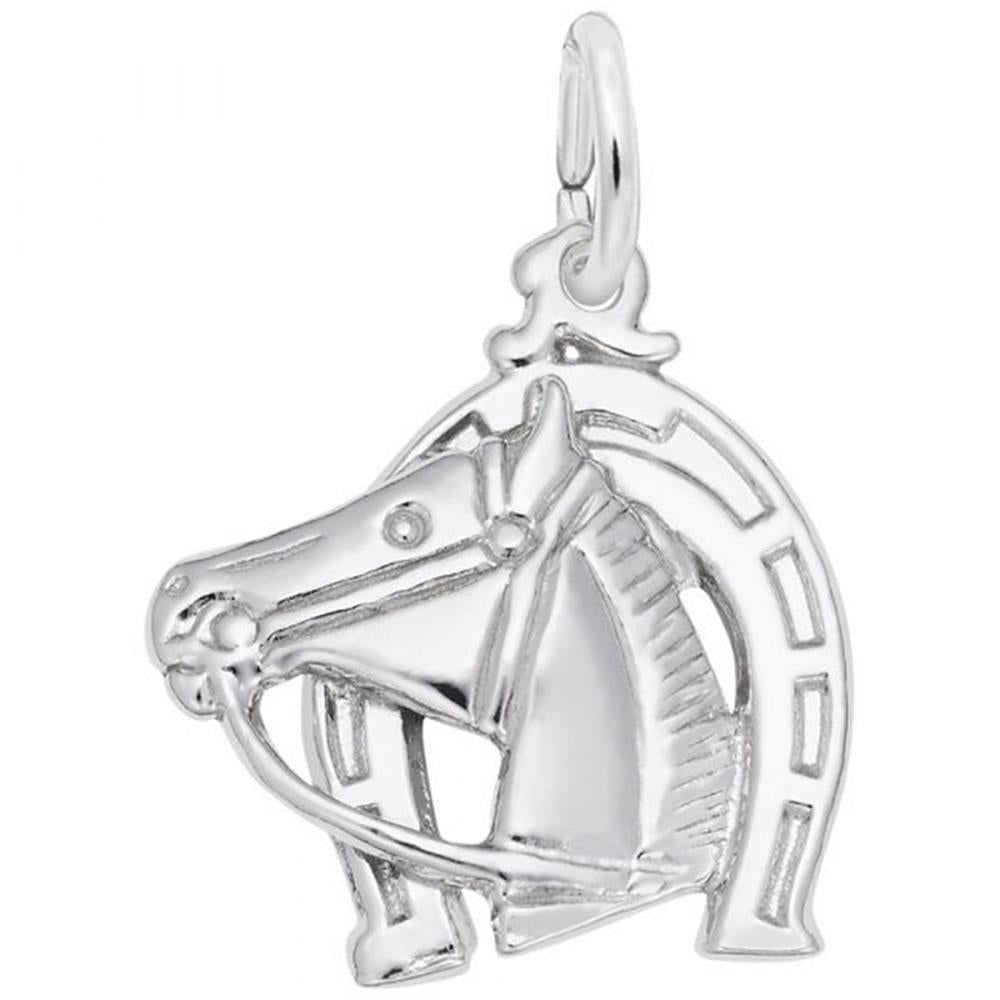 Horse Head with Horseshoe Charm / Sterling Silver