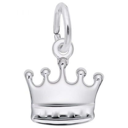 The Crown Accent Charm in Sterling Silver by Rembrandt Charms is a beautifully simple piece, featuring a polished design with five rounded points in the shape of a crown. It is attached to a circular loop for easy hanging, and its smooth surface reflects light elegantly.