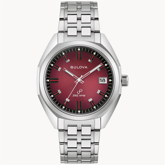 Bulova Jet Star Watch with Maroon Dial and Stainless Steel Bracelet