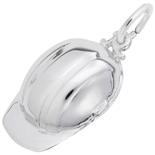 Introducing the Rembrandt Charms Construction Hat Charm in sterling silver, a meticulously crafted piece that captures the essence of a real hard hat. This charming pendant is adorned with intricate ridges and a brim, complete with a small loop at the top for easy attachment to a chain or keyring.