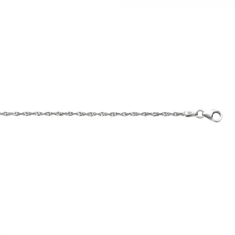 The Royal Chain Group-Royal Chain Silver 1.8mm Singapore Chain with Lobster Lock is a delicate 20-inch necklace featuring a twisted rope design that adds subtle texture and shine. The image showcases the chain against a plain white background.