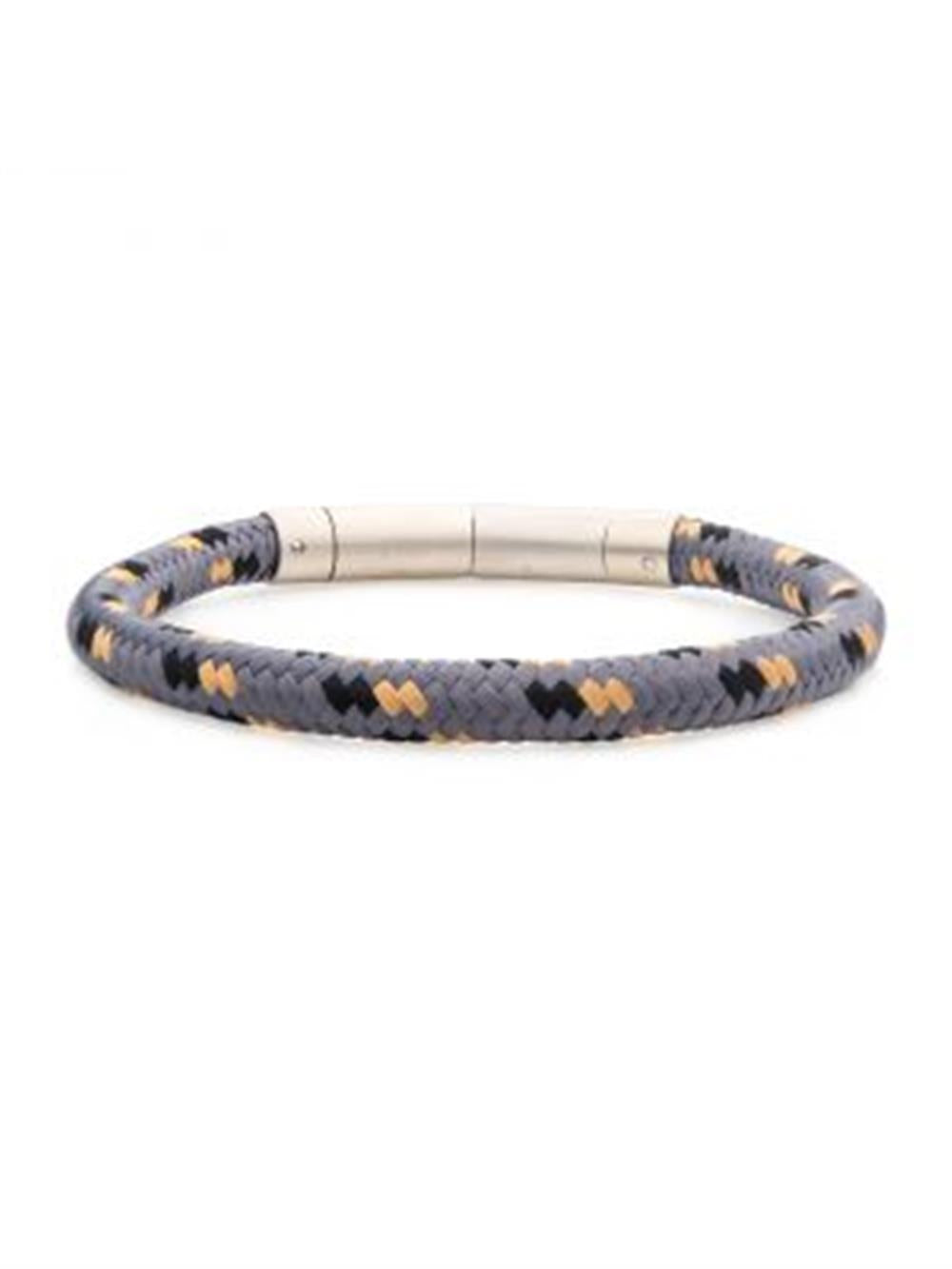 Introducing the INOX 6mm Grey, Black, and Beige Nylon Cord Bracelet, featuring a mix of sophisticated colors and a sleek silver magnetic clasp. This men's bracelet boasts a modern and stylish design suitable for both casual and formal wear, with an adjustable length of 8 to 8.5 inches.