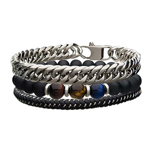 INOX Jewelry Double Sided Stainless Steel Black IP & Blue IP
