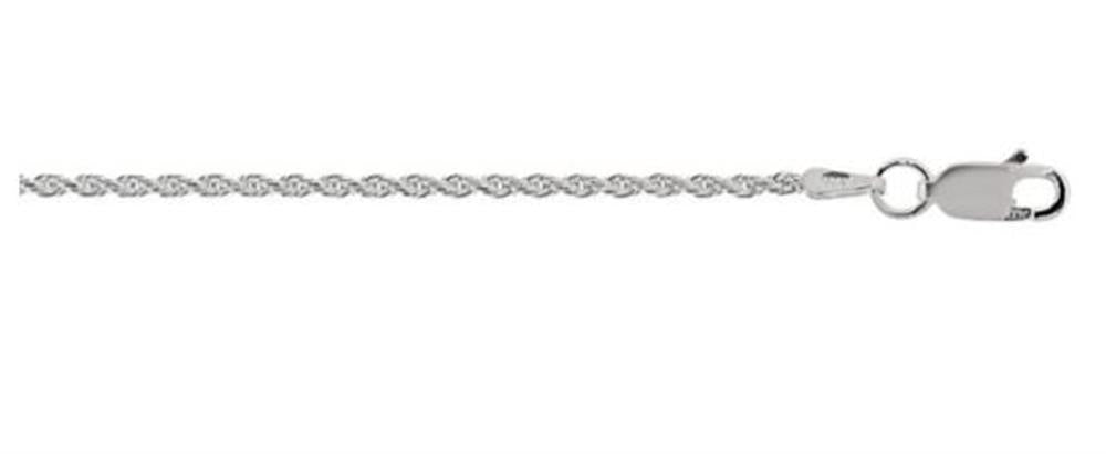 An 18-inch, 1.4mm Sterling Silver Rope Chain with Lobster Clasp from Royal Chain Group-Royal Chain. This necklace features tightly interwoven links for a textured appearance, with the clasp positioned at the right end of the image.