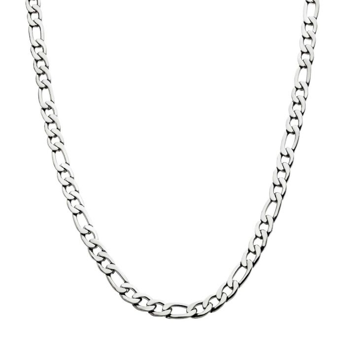 A close-up of the 4mm Steel Figaro Chain from INOX, showcasing alternating oval and circular links. The 20" stainless steel chain is displayed against a white background, emphasizing its shiny and smooth texture.