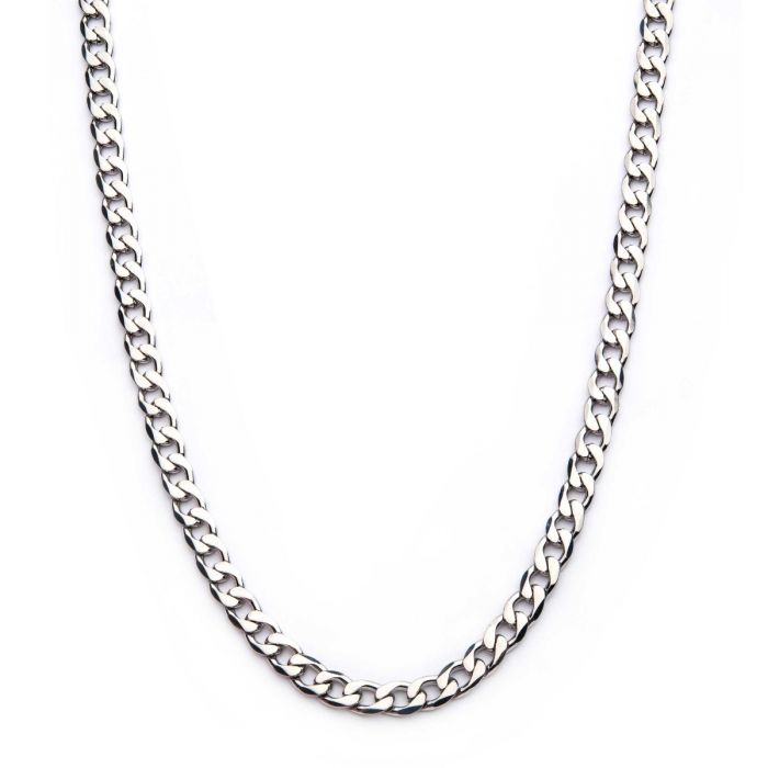 The 8mm Steel Bevel Curb Chain from INOX is a Men's Stainless Steel Necklace with a curb link design, displayed against a white background. The 24" chain features closely interlocking links, giving it a sleek and classic appearance.